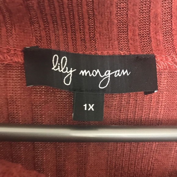 LILY MORGAN Ribbed Rust Knit Cowl Neck Long Sleeve Button Collar Sweater - Picture 5 of 5